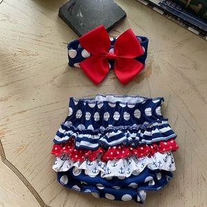 Baby Ganz Ruffle Bottom Nautical Bloomers with matching Headband